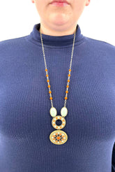 Lia Sophia Alicante Necklace Gold Teal Navy and Orange Southwestern Look. NEW! - RealThreads
